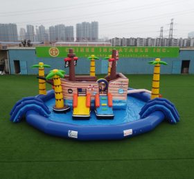 T6-607 바이킹 테마 플로우 워터파크 공기 주입용 수영장, 미끄럼틀 포함, 어린이 파티에 적합
