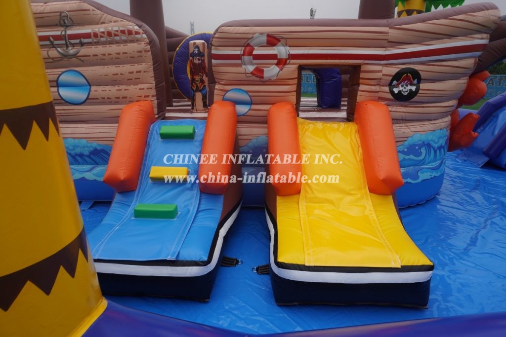 T6-607 Pirate Themed Mobile Water Park Inflatable Pool With Slides For Kids Party Events