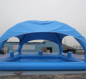Pool2-558 텐트가 있는 대형 파란색 공기 주입 수영장