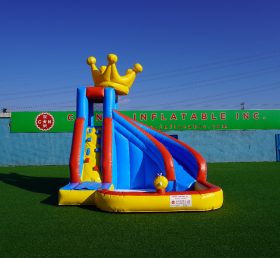 T8-1334 PVC 트램펄린 야외 어린이 수영장 워터 슬라이드 콤비네이션 탑 크라운
