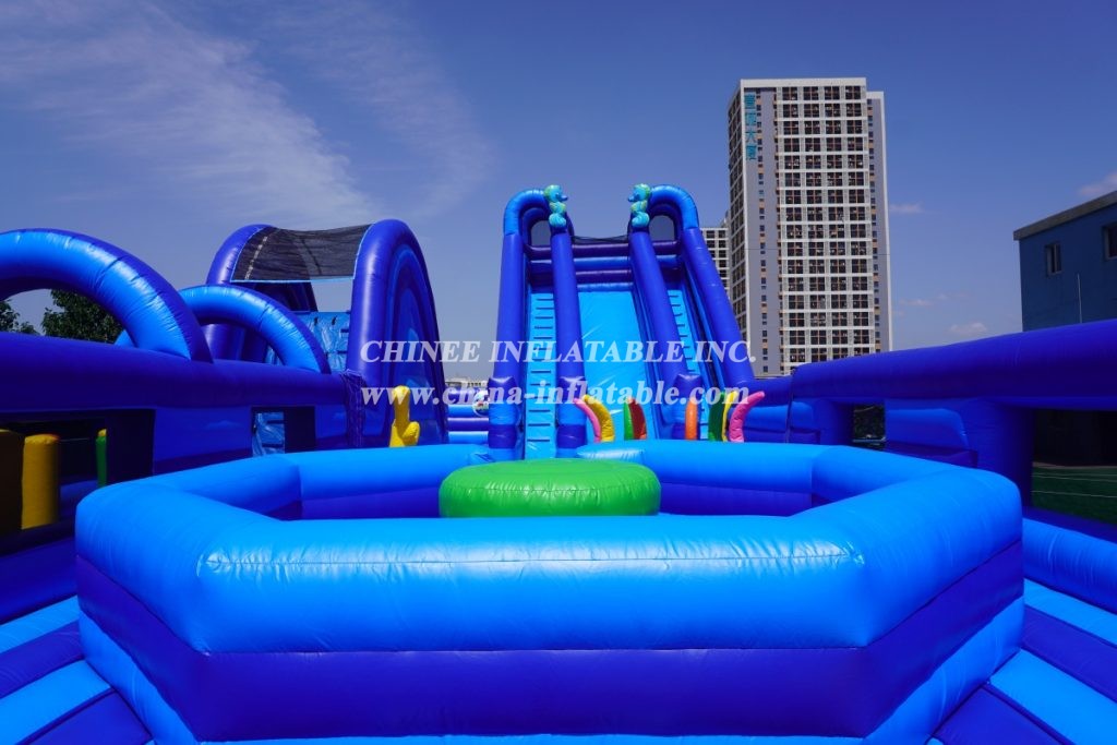 GF2-067 Undersea World Inflatable Park With Slide Shark Obstacle Courses Octopus Interactive Game