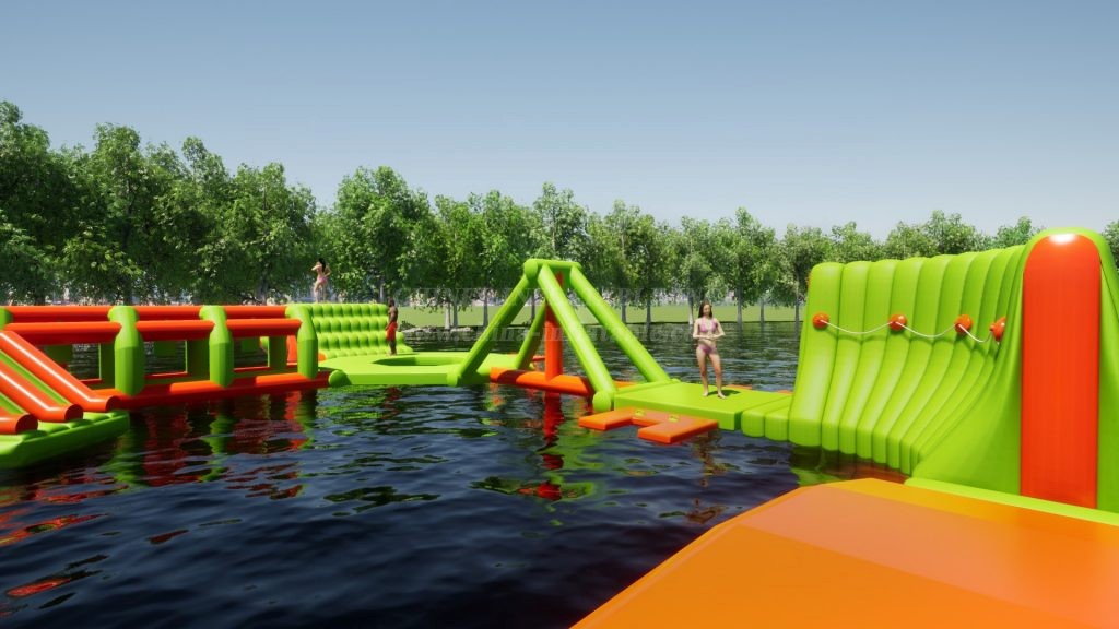 S194 Green Inflatable Water Park Aqua Park Water Island