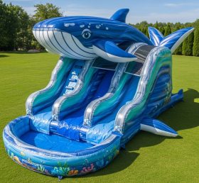 T8-5873 Whale Theme Inflatable Water Sli...