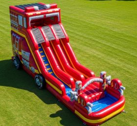 T8-9247 Fire Truck Inflatable Water Slid...